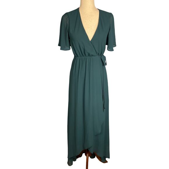 Show Me Your Mumu Sophia Wrap Dress Womens Deep Jade Chiffon XXS - Picture 6 of 12